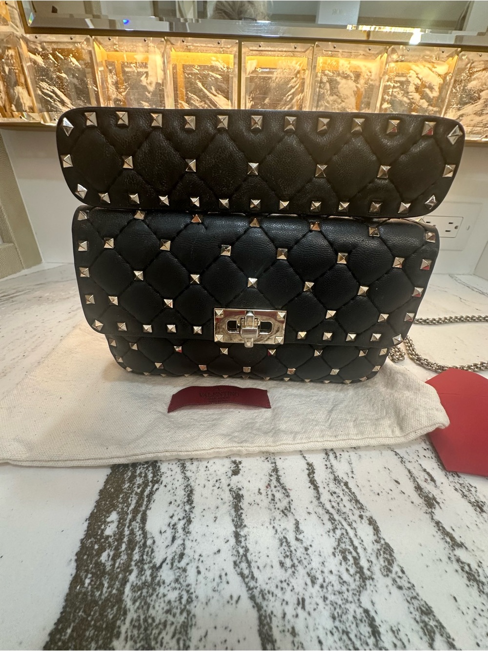 Valentino Black Quilted Rockstud Shoulder Bag with Silver Hardware - Picture 10 of 14